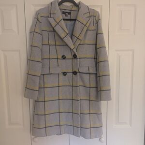 Slate & Willow Dusty Blue Plaid Pea Coat
